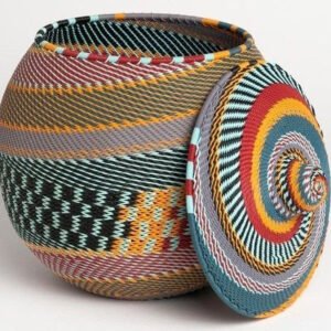 Handwoven African Storage Basket with Lid – Multicolor